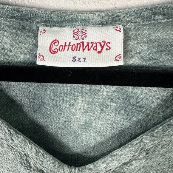 Cottonways Blue Boxy Short Sleeve Flowy Blouse Size 1 Small Medium - Picture 4 of 4